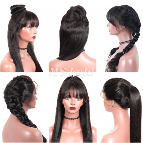 Straight Transparent Lace Front Wig 180 Density With Bang | Human Hair Wig | Lace Front